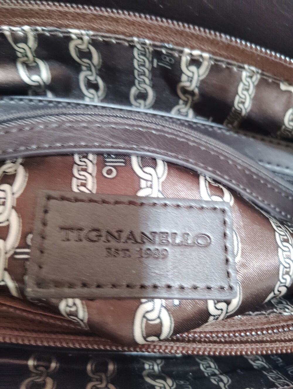 Tignanello Mojave Studded Two-Tone Brown Leather Crossbody - Picture 10 of 12